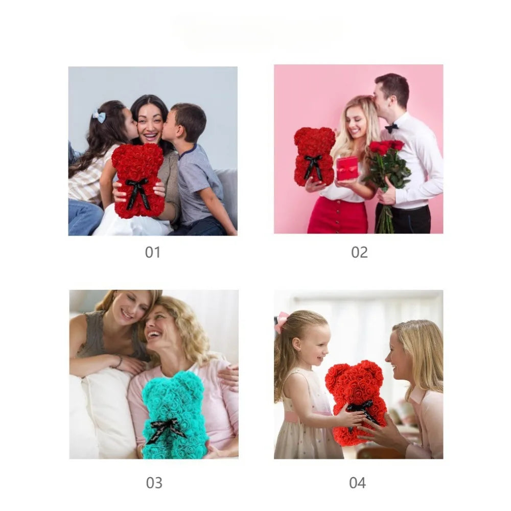 25cm Teddy Bear with Artificial Roses in Box – Romantic Valentine’s Day & Anniversary Gift for Women