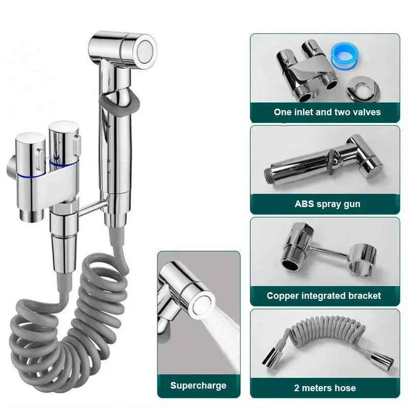 Stainless Steel Handheld Bidet Sprayer – Hygienic Toilet Faucet with Shower Head & Double Outlet Design