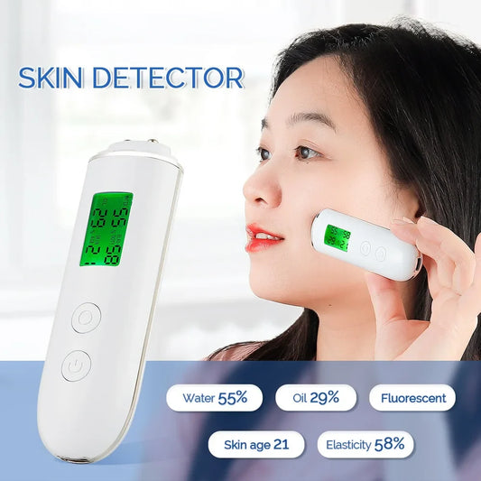 Skin Tester Analyzer - Moisture, Oil Content, Elasticity, and Age Test Meter with Fluorescent Agent Detector