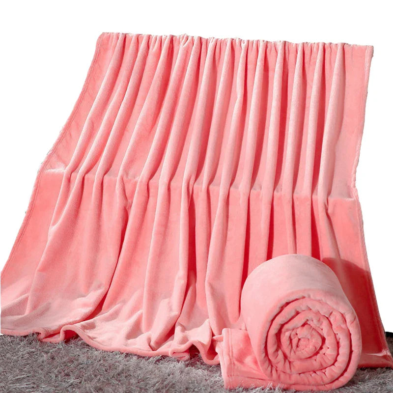 230GSM Coral Fleece Blanket – Soft Warm Flannel Bedspread & Sofa Cover in Blue & Pink