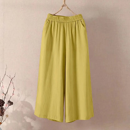 Women’s Casual Wide Leg Pants – High Waisted Loose Fit Cropped Capris with Pockets, Lightweight Lazy Style Versatile Trousers