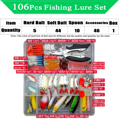 Fishing Lure Kit with Soft & Hard Baits – Minnow, Metal Jig Spoon & Crankbait Set for Bass & Pike Fishing with Storage Box Tackle Gear Kit