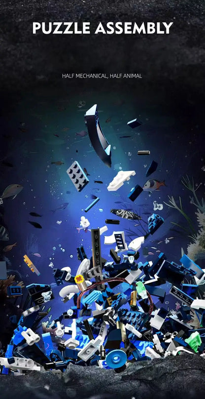 Mechanical Animal Building Blocks – T-Rex, Whale, Parrot, Devil Ray & Shark Model with Lights for Kids & Adults