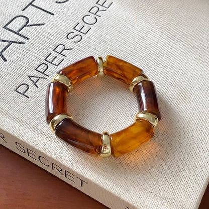 Leopard Print Bamboo Tube Acrylic Bracelets - Retro Stretch Beaded Bangles for Women & Men, Stackable Jewelry Gift