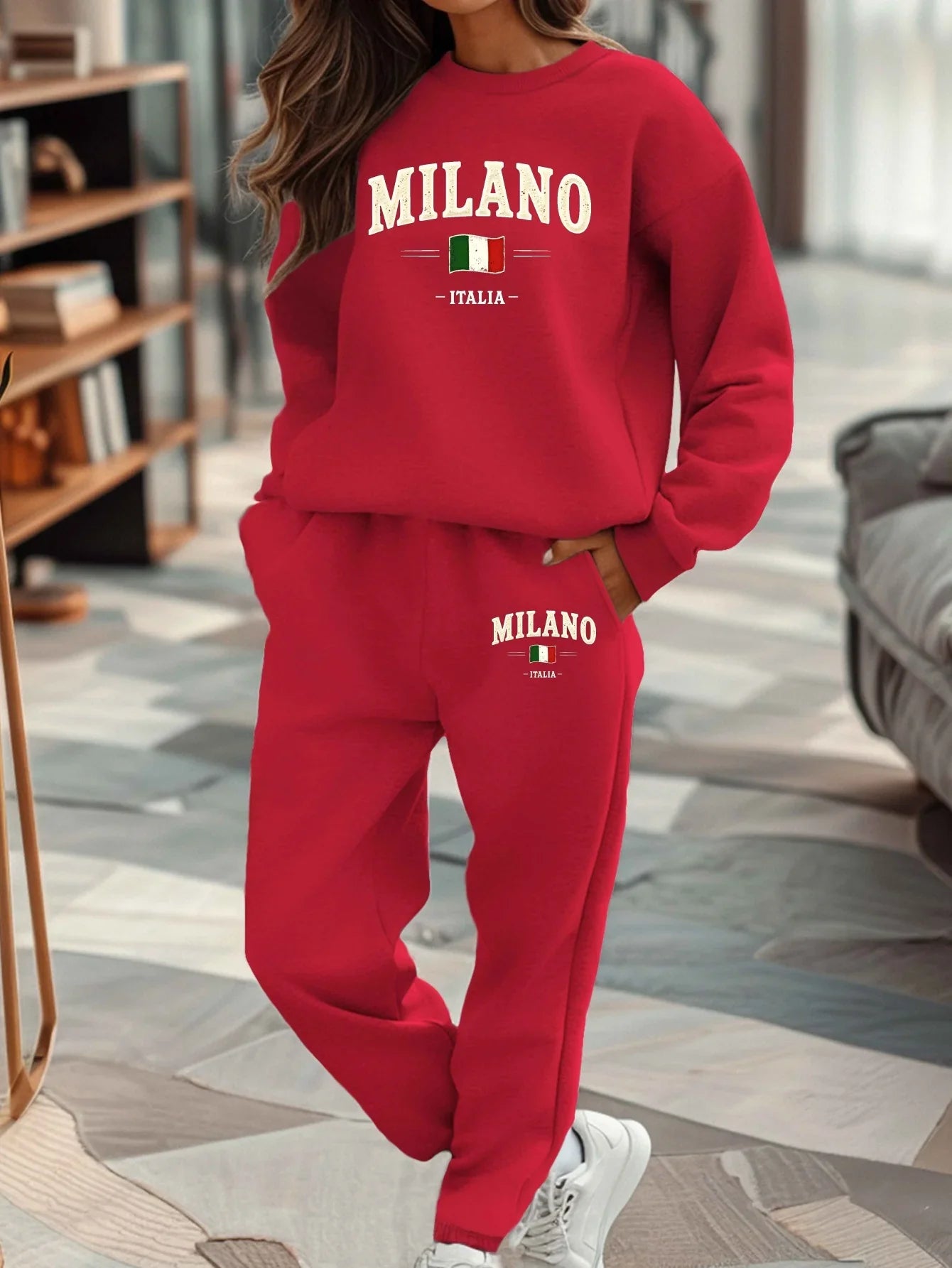 Women's Milano Italia 2-Piece Winter Set - Plush Warm Hooded Sweatshirt & Sports Pants Outfit