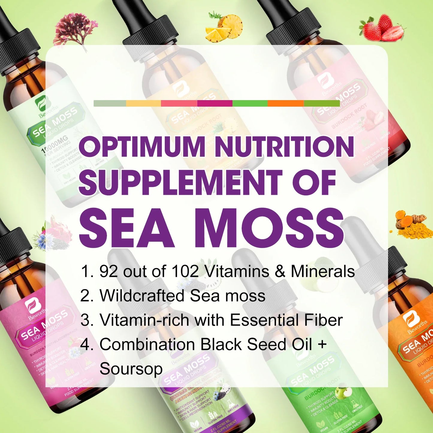 BEWORTHS Sea Moss & Soursop Graviola Extract Drops – Immunity, Kidney Health, Digestion & Antioxidant Support