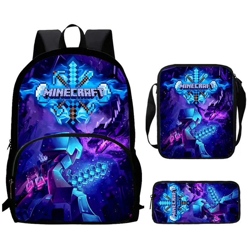 Mini-Craft Kids School Backpack Set — Front Pocket Backpack, Shoulder Bag & Pencil Case for Boys & Girls Ages 5-10