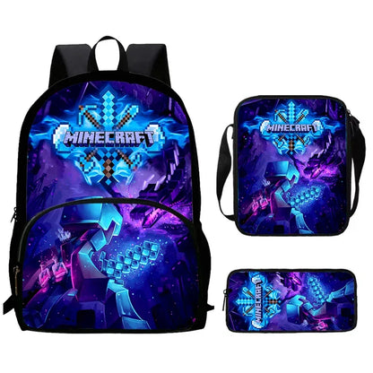 Mini-Craft Kids School Backpack Set — Front Pocket Backpack, Shoulder Bag & Pencil Case for Boys & Girls Ages 5-10