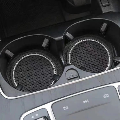 Car Water Cup Pad Holders - Non-slip Diamond Rhinestone Rubber Mat, Bottle Holder Coaster Auto Interior Anti-skid Cup Holders