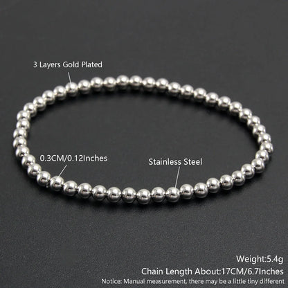 MHS.SUN Trendy Stainless Steel Stretch Bracelet — Gold & Silver Beaded 2mm/5mm/8mm for Men & Women