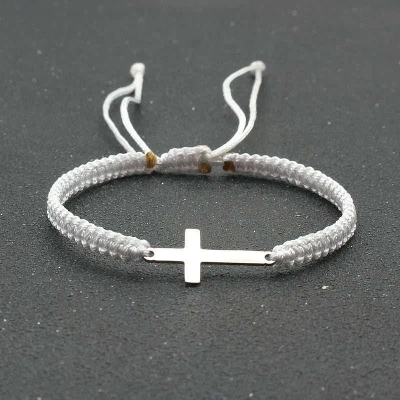 Handwoven Adjustable Stainless Steel Cross Bracelet – Colorful Cord Couple Friendship Jewelry