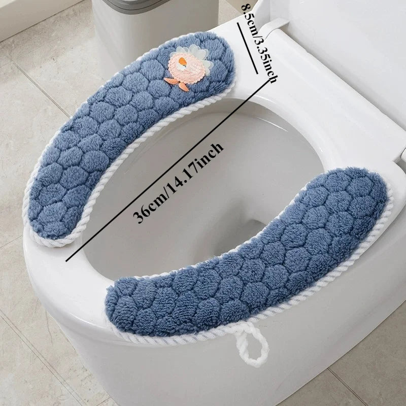 Universal Thickened Toilet Seat Cushion Cover – Soft Warm Anti-Slip Washable Reusable Bathroom Seat Pad for Winter Comfort