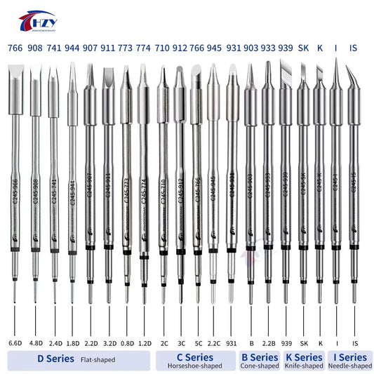 HZY C245 Series Soldering Iron Tips Set – I/IS/K/SK/939/945/966 Universal T245 Compatible Tips for Phone Repair & Soldering Stations