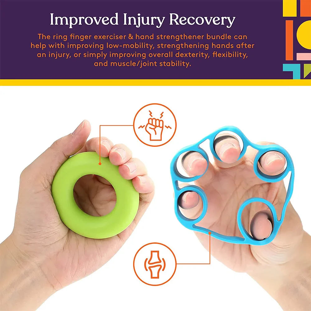 Finger Exercisers and Hand Strengtheners Therapy Kit - Enhance Grip, Dexterity, and Support Injury Recovery for Stress Relief - Suitable for Kids and Adults