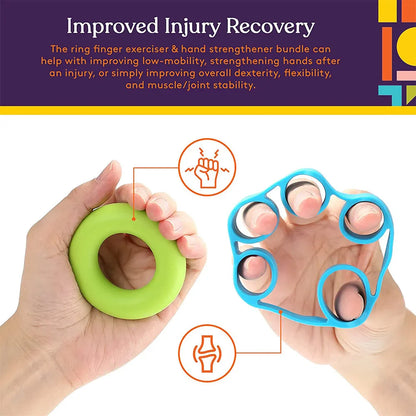 Finger Exercisers and Hand Strengtheners Therapy Kit - Enhance Grip, Dexterity, and Support Injury Recovery for Stress Relief - Suitable for Kids and Adults