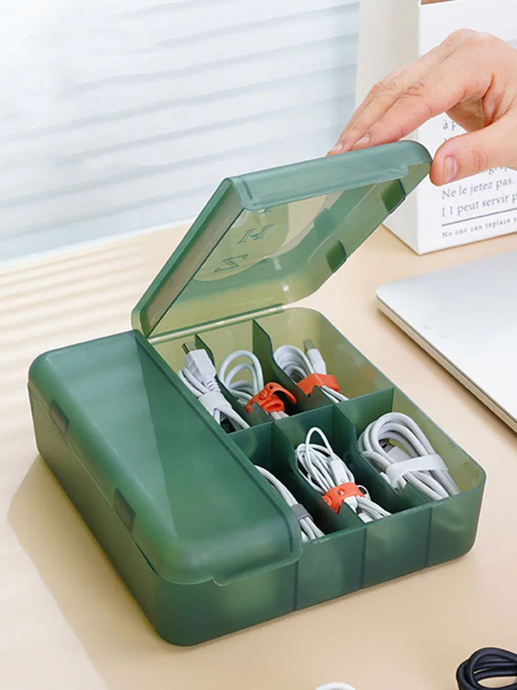 Large Charger & Cable Storage Box – Organizer for Adapters and Accessories with Customizable Dividers