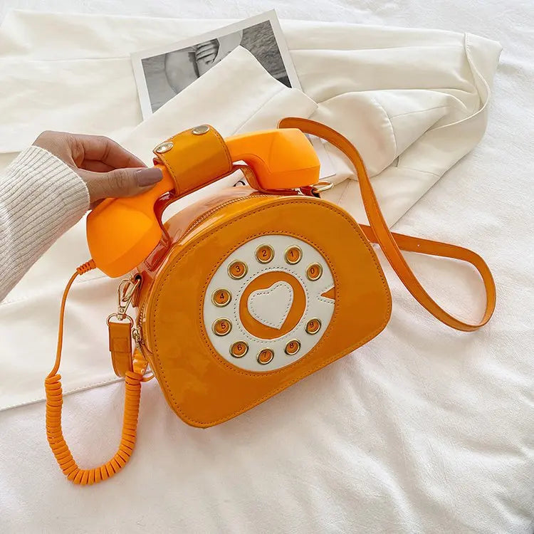 Women’s Creative Telephone-Shaped Crossbody Bag – Retro PU Leather Small Shoulder Handbag