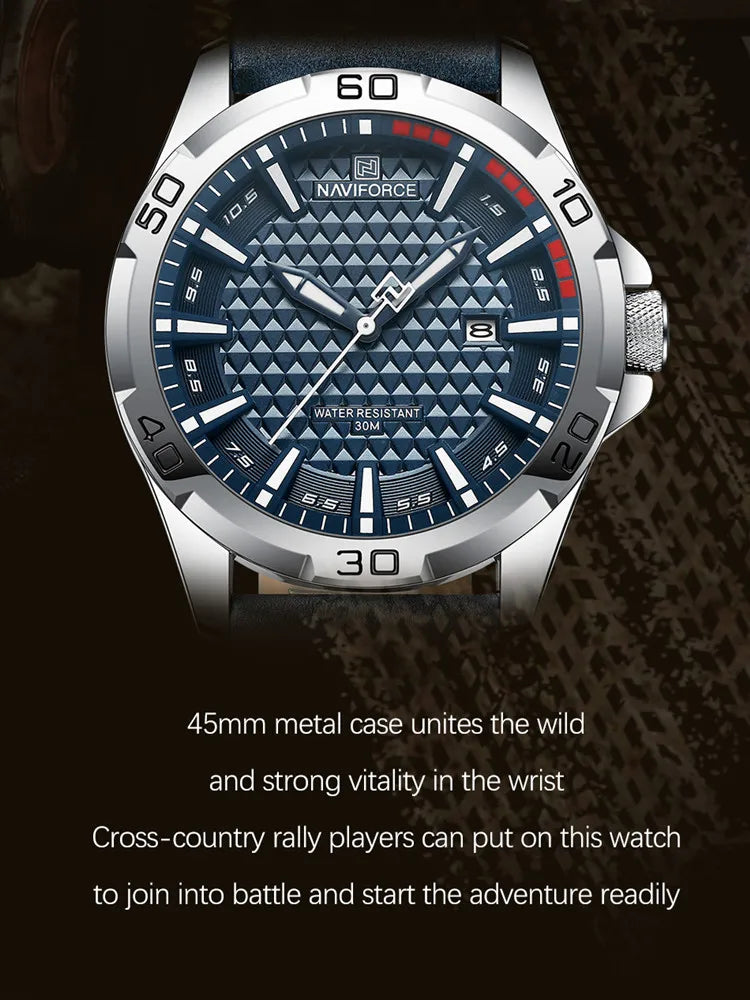 NAVIFORCE Men's Quartz Watch — Fashion Leather Strap Sport Waterproof Wristwatch with Calendar