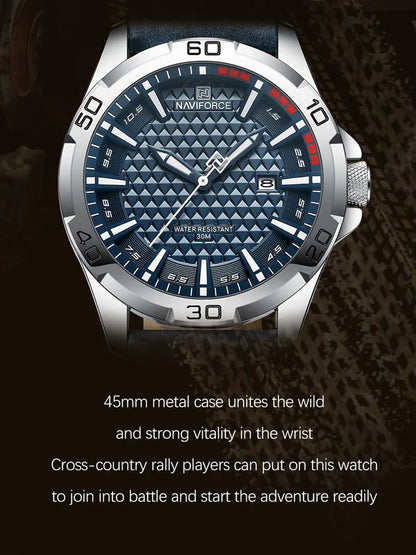 NAVIFORCE Men's Quartz Watch — Fashion Leather Strap Sport Waterproof Wristwatch with Calendar