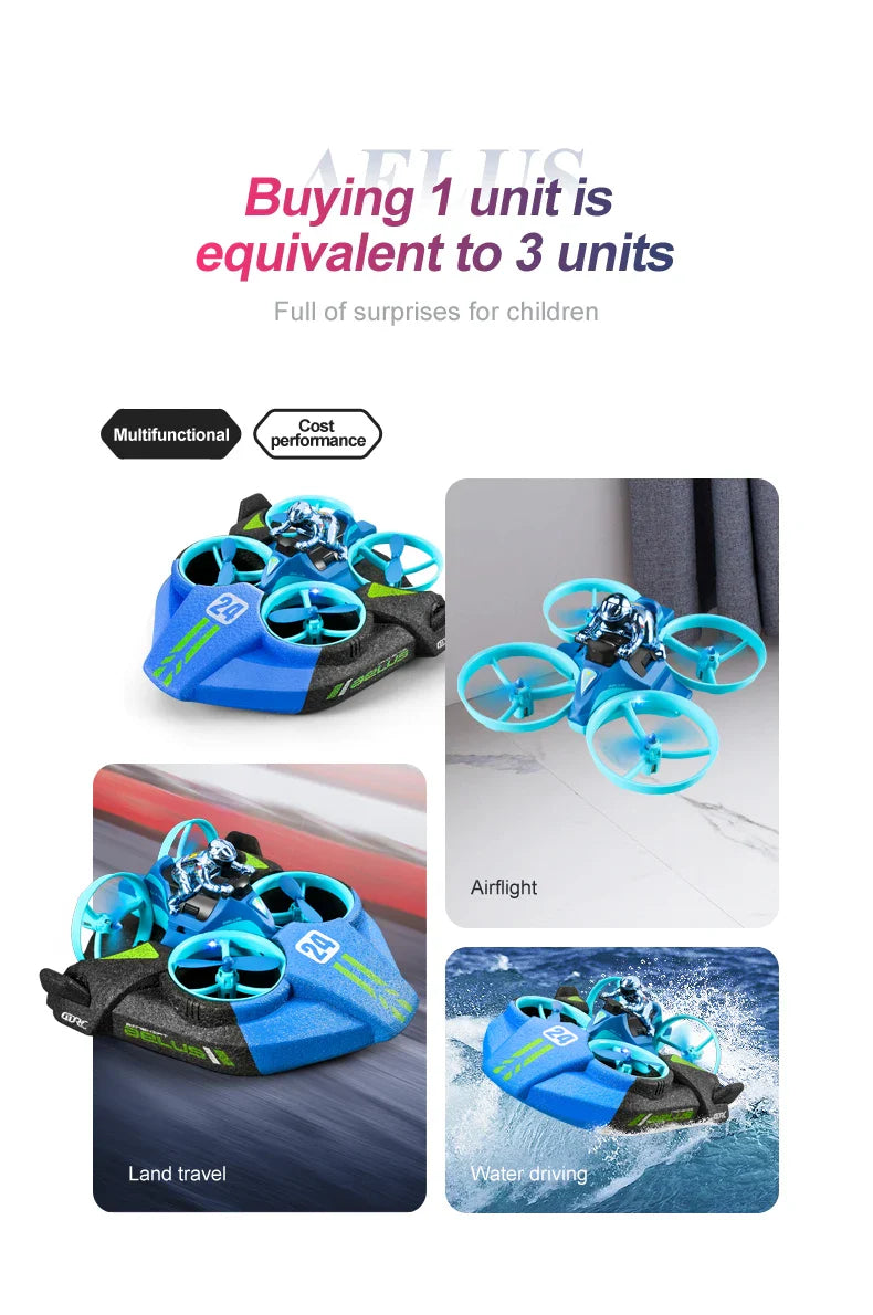 4DRC Mini RC Drone – 3-in-1 Sea, Land & Air Quadcopter with Altitude Hold, Headless Mode & 2.4G Remote Control Helicopter Toy