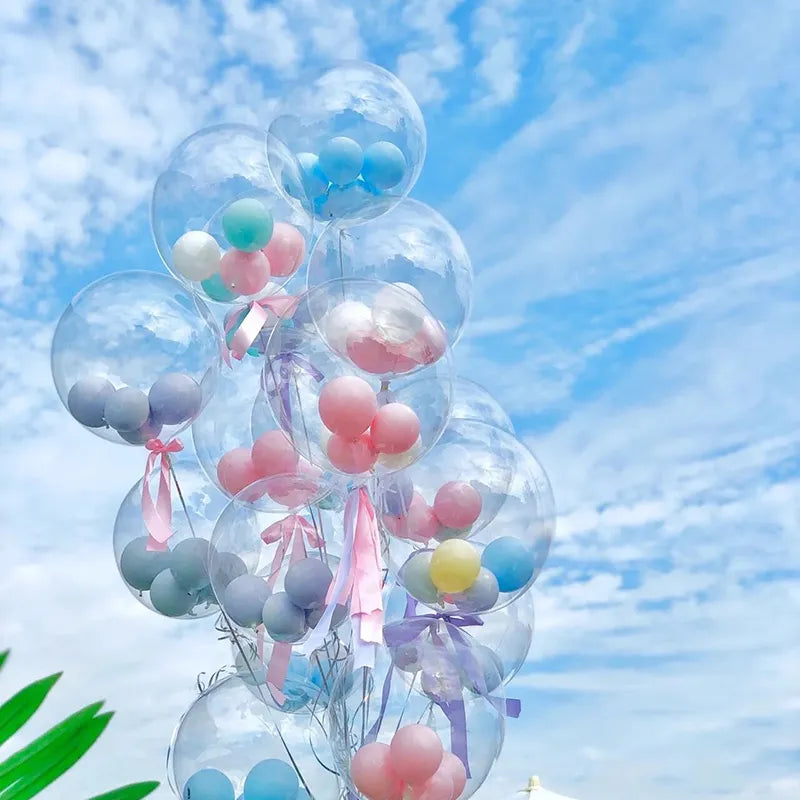 3pcs Large Wide Neck Transparent Bobo Balloons Bouquet for Valentines, Birthdays, and Weddings