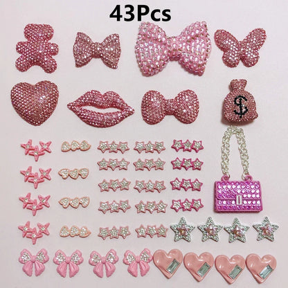 43PCS Luxury Charm Set — Diamond Bow, Perfume Bottle, Butterfly & Lip Decorations for Phone Case, Purse, and DIY Crafts