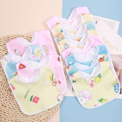 5PCS Baby Cartoon Snap Bibs - Super Soft Waterproof Crystal Velvet Newborn Feeding & Saliva Towels