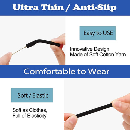 Anti-Slip Eyeglass Temple Tips – Soft Cotton Fabric Cushion Sleeve for Comfortable Frame & Ear Support