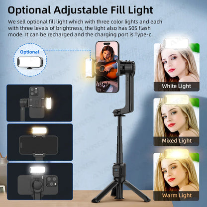 AXNEN HQ2 Series Handheld Mobile Phone Stabilizer – Smartphone Gimbal & GoPro Extension Rod Selfie Stick Tripod