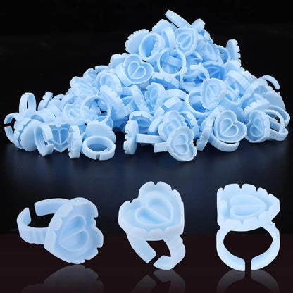 100PCS Heart-Shaped Disposable Glue Rings – Eyelash Extension & Tattoo Pigment Holder Cups, Lash Makeup Supply Tool Kit