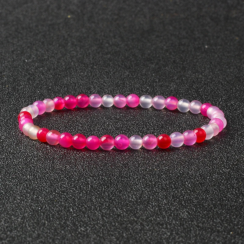 4mm Natural Stone Bead Stretch Bracelet for Men & Women – Agate Lava Handmade Reiki Crystal Jewelry