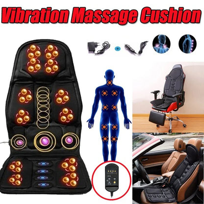 Car Electric Massage Chair Pad – Heating & Vibrating Back Massager Cushion for Home & Office Lumbar Pain Relief with Remote Control