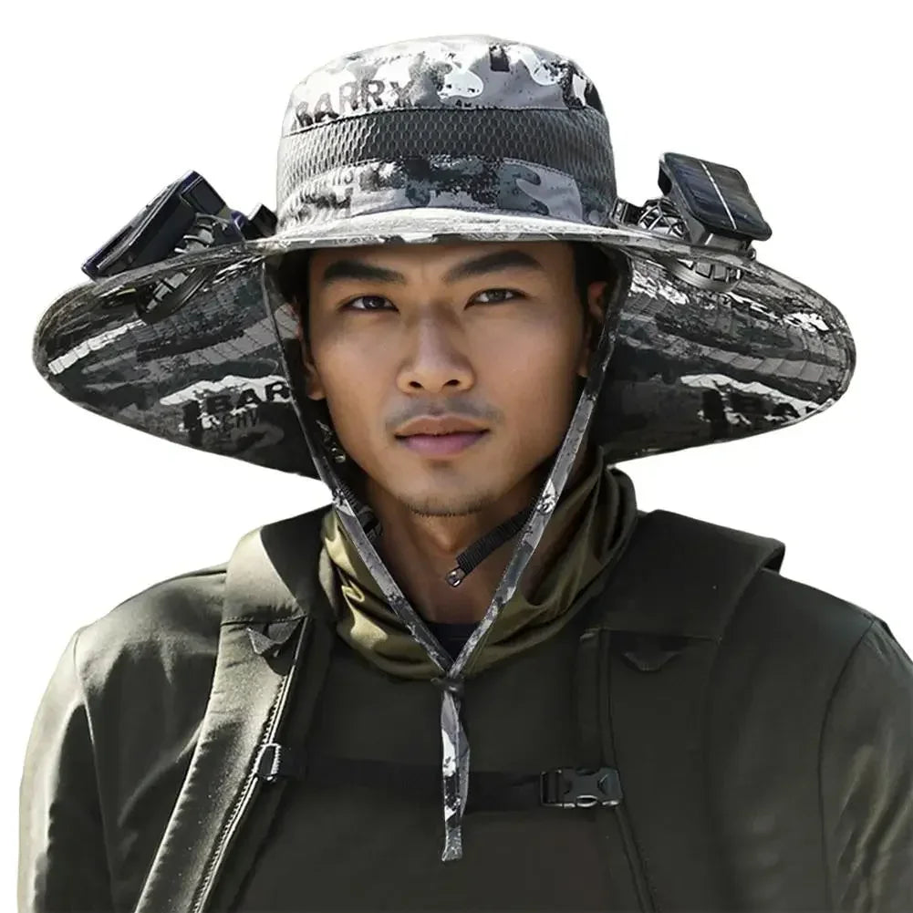 Men’s Wide Brim Solar Fan Hat – UPF50+ Sun Protection, Dual Power USB Adjustable Outdoor Hat for Beach & Fishing
