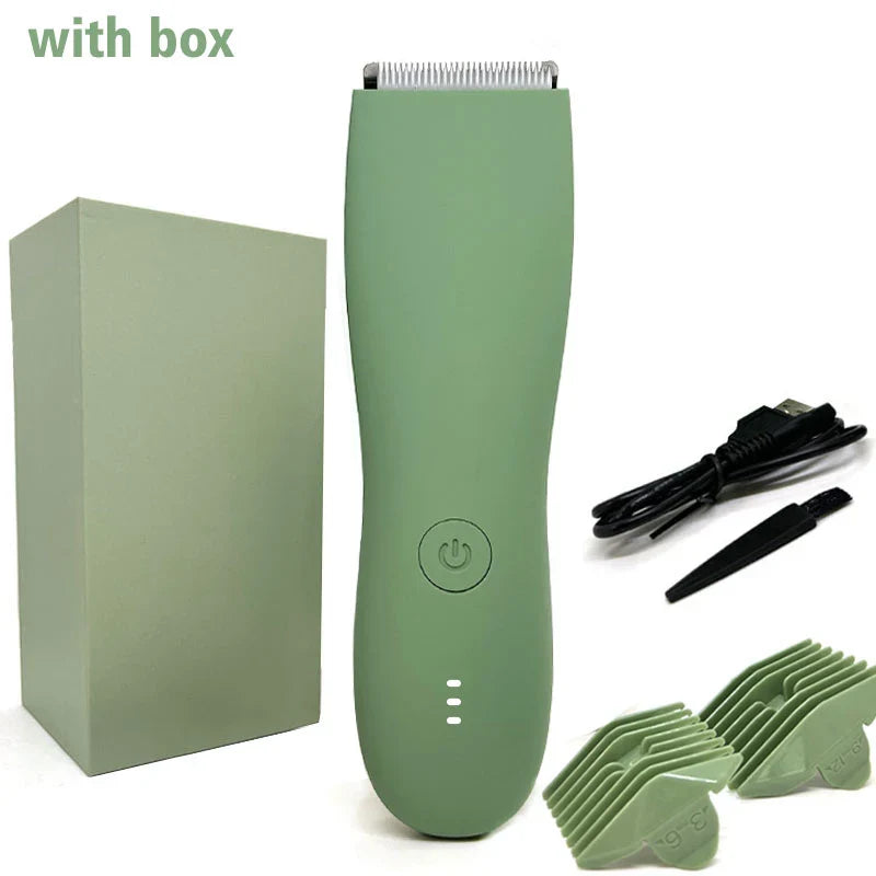 Men's Body Hair Trimmer and Shaver - Electric Groin and Pubic Groomer with Replaceable Ceramic Blade, Waterproof Clipper