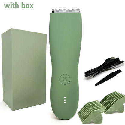 Men's Body Hair Trimmer and Shaver - Electric Groin and Pubic Groomer with Replaceable Ceramic Blade, Waterproof Clipper
