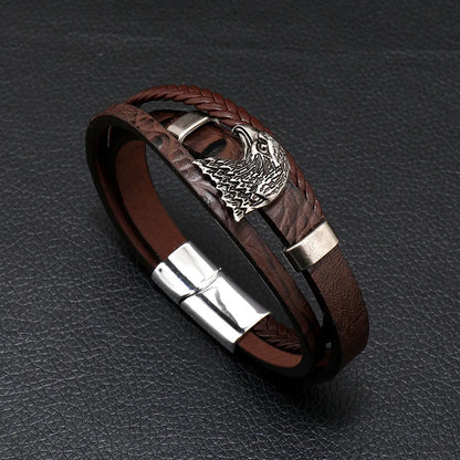 Fashion Men’s Multi-Layer Braided Leather Bracelet – Scripture, Compass & Evil Eye Design