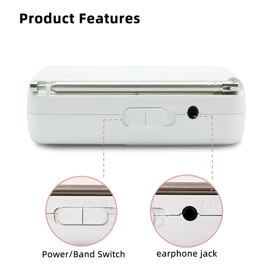 Mini FM/AM Two-Band Radio — 1W Loud Speaker with 3.5mm Headphone Jack & 180° High-Performance Antenna for Home Use