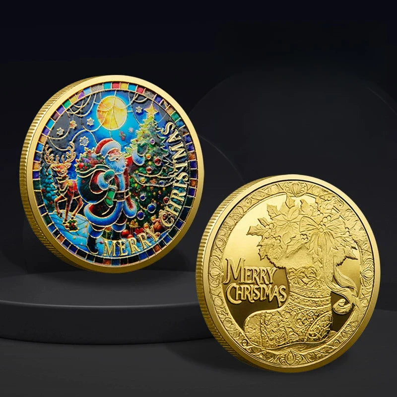 Christmas Commemorative Coin – Santa Claus Carriage & Boots Lucky Holiday Collectible Badge