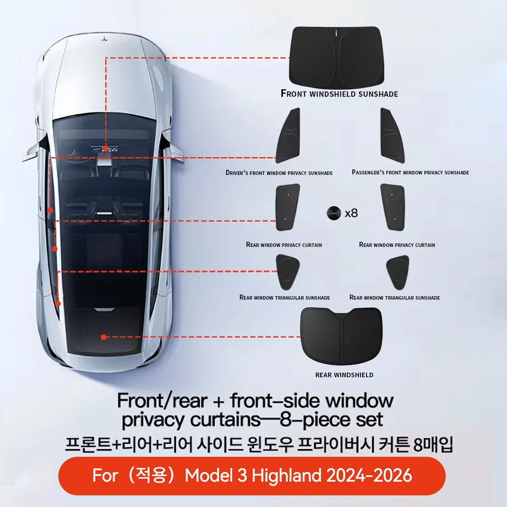 Tesla Model 3/Y Highland Juniper 2026 Side Window Sunshade with Suction Cups – Car Sun Protection Cloth Cover Accessory