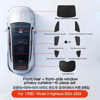 Tesla Model 3/Y Highland Juniper 2026 Side Window Sunshade with Suction Cups – Car Sun Protection Cloth Cover Accessory