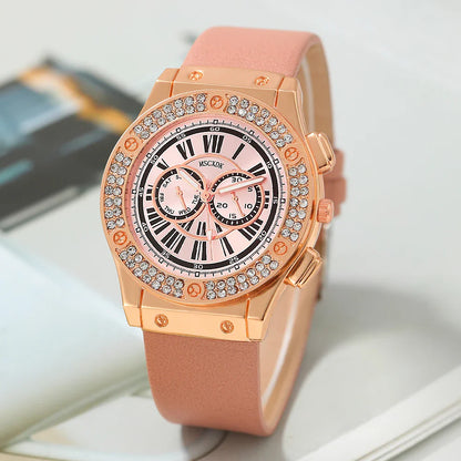 3PCS Women’s Casual Leather Watch Set – Quartz Wristwatch, Heart Bow Wallet, Glasses & Sunglasses Clock Montre Femme