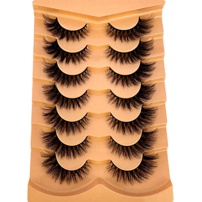 7 Pairs 3D Mink Fur False Eyelashes – Thick Short Dramatic Natural Look Makeup Lashes Wholesale