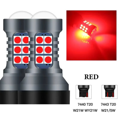 2PCS T20 7440/7443 LED Car Bulbs – 27SMD 3030 Chip WY21W W21W Signal, Backup & Reverse Plug & Play Automotive Lighting Lamps