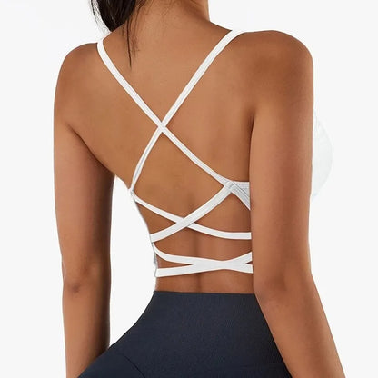 Women's Cross Strap Sports Bra Top - Push-Up Yoga Gym Crop Top - Fitness Brassiere with Breathable Fabric