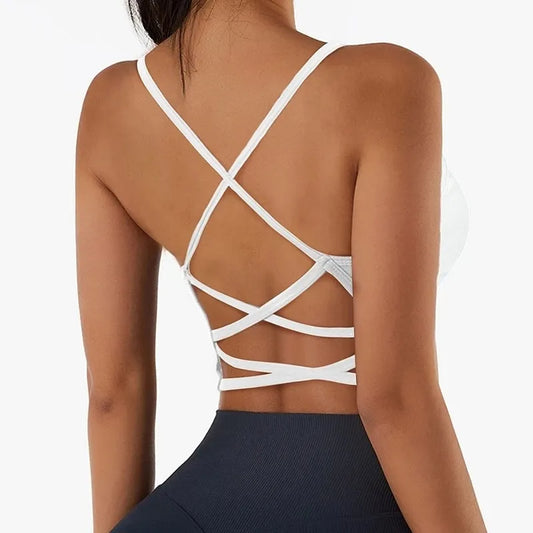 Women's Cross Strap Sports Bra Top - Push-Up Yoga Gym Crop Top - Fitness Brassiere with Breathable Fabric