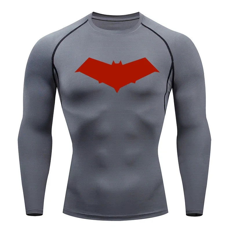 Men’s Summer Casual Compression T-Shirt — Quick-Dry Bat Print Fitness, Gym, MMA Rashguard Workout Tee