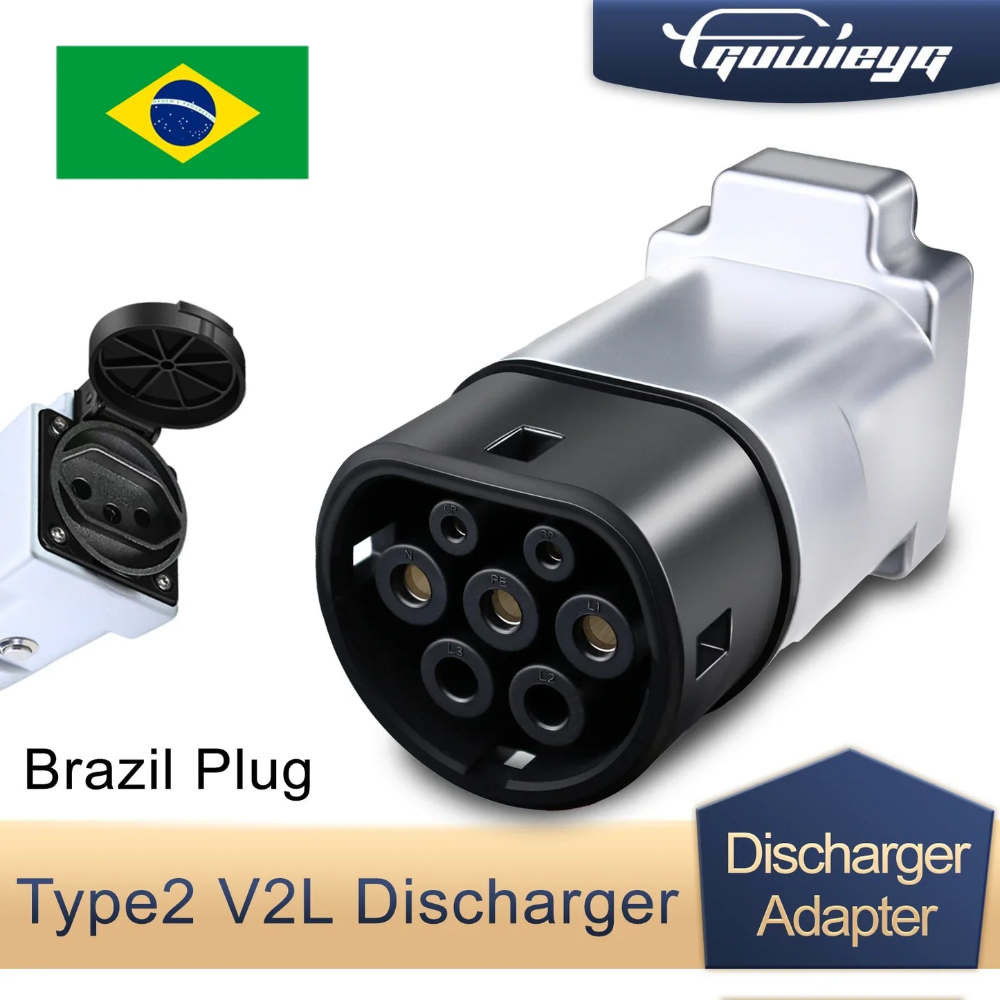 GUWIEYG V2L Discharger Type 2 EV Cable Adapter – Vehicle to Load (V2L) Support for MG, BYD, Brazil Plug