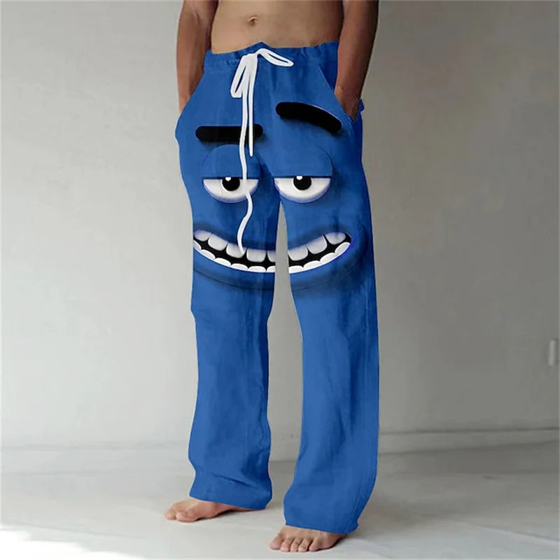 Men's 3D Facial Expression Pants - Trendy Wide-Leg Printed Casual Trousers