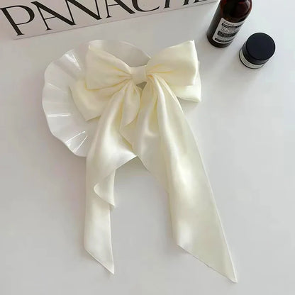 Women's Large Satin Bow Hair Clip – Black, White & Red Retro Hair Accessory for Daily Wear
