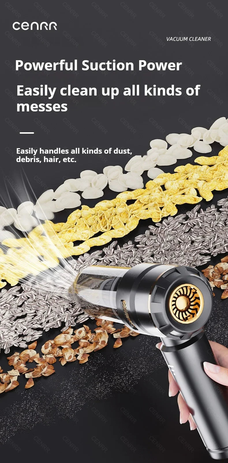 CENRR 998000PA Wireless Car Vacuum Cleaner – Powerful Portable Handheld Auto Cleaning Tool & Car Accessory